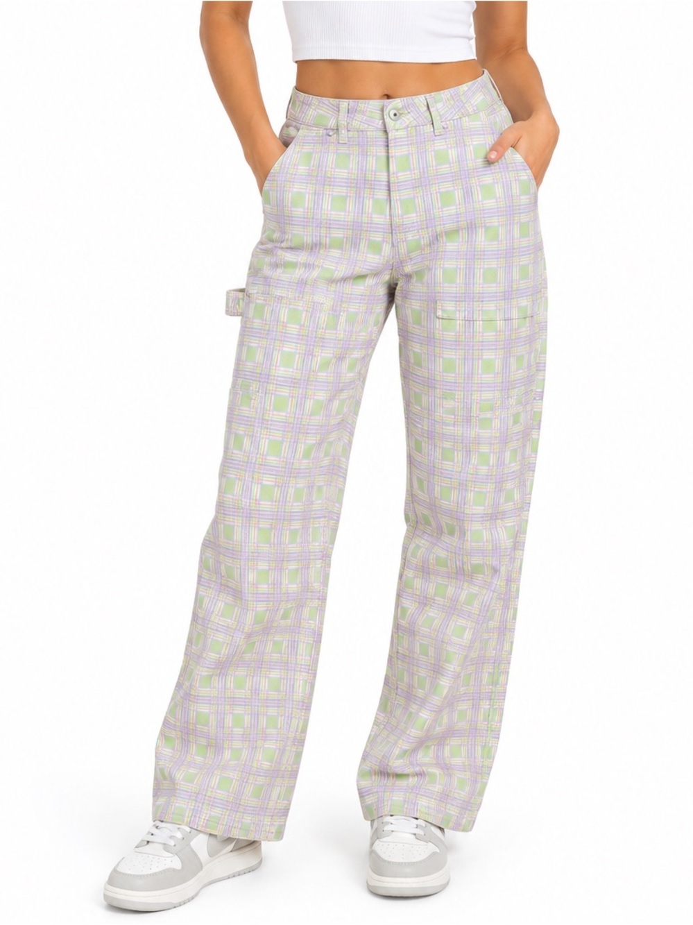 The Ragged Priest Pastel Plaid Wide Leg Carpenter Jeans Size 34